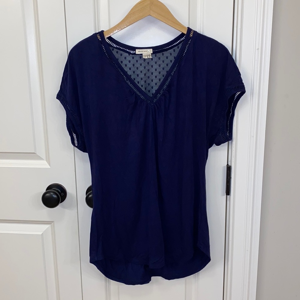 Meadow Rue Anthropologie med M blue sheer back top